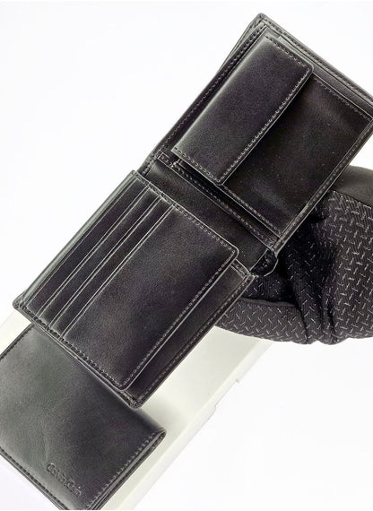 CK Black Leather Wallet-Keychain-Card Holder Set For Men