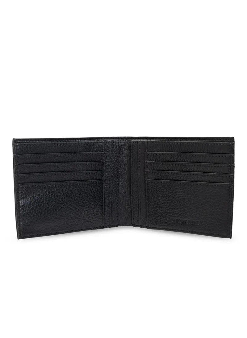 EA Black Leather Wallet & Keychain Set For Men