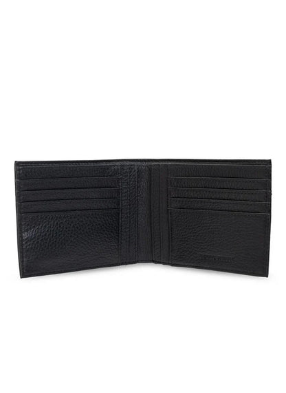 EA Black Leather Wallet & Keychain Set For Men