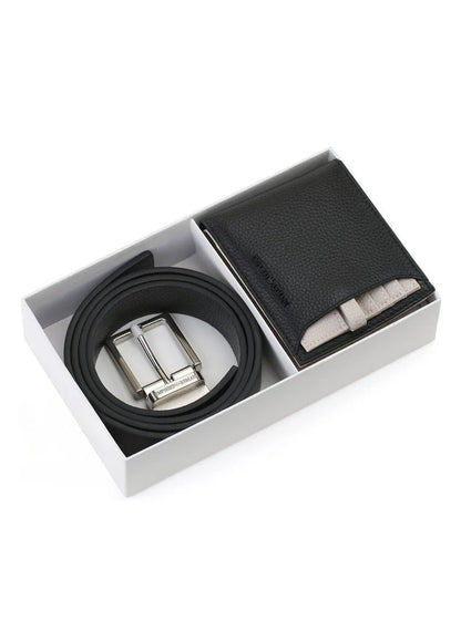 EA Black Leather Wallet-Belt Set For Men