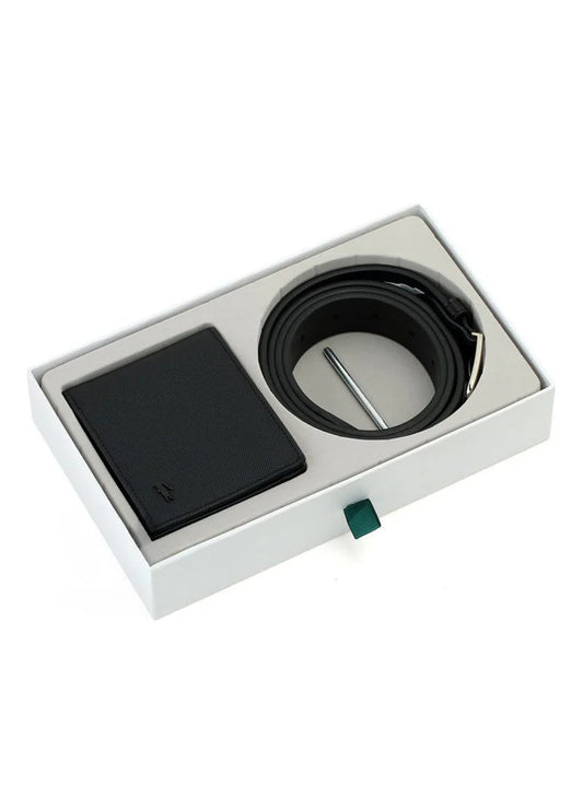 LC Black Leather Wallet-Belt Set For Men