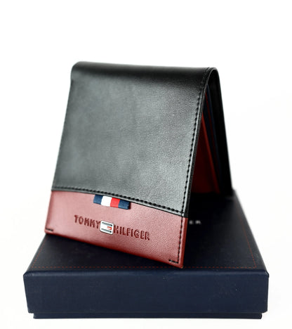 TH Black Leather Bifold Wallet For Men