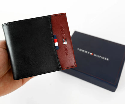 TH Black Leather Bifold Wallet For Men