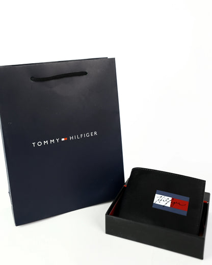 TH Black Leather Wallet For Men