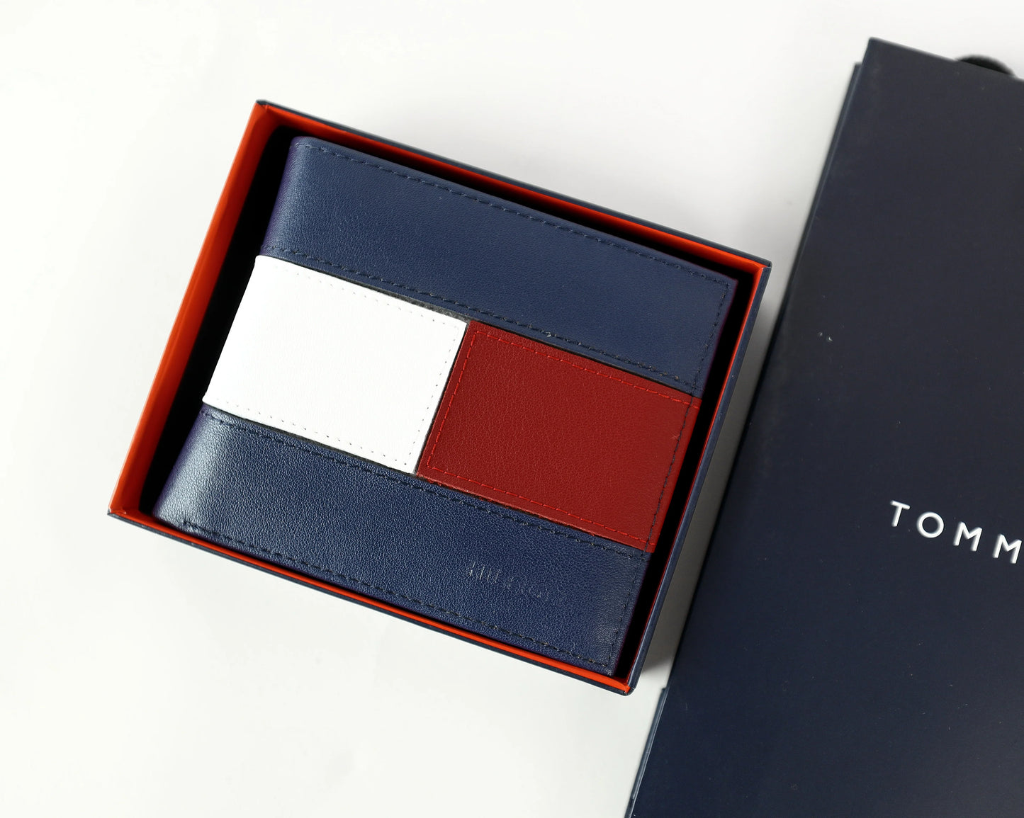 TH Navy Leather Bifold Wallet For Men