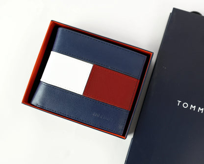 TH Navy Leather Bifold Wallet For Men