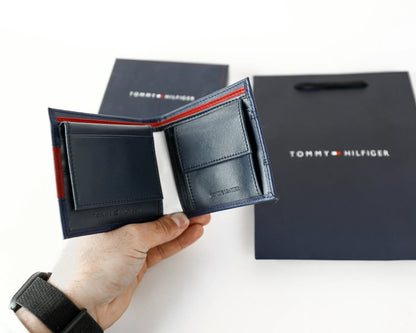 TH Navy Leather Bifold Wallet For Men