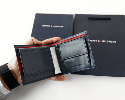 TH Navy Leather Bifold Wallet For Men