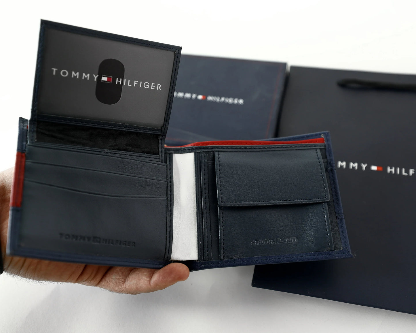 TH Navy Leather Bifold Wallet For Men