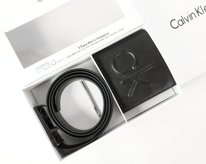 CK Black Leather Wallet-Belt Set For Men