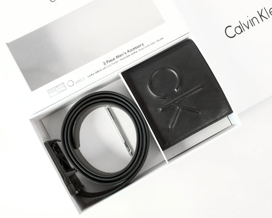 CK Black Leather Wallet-Belt Set For Men