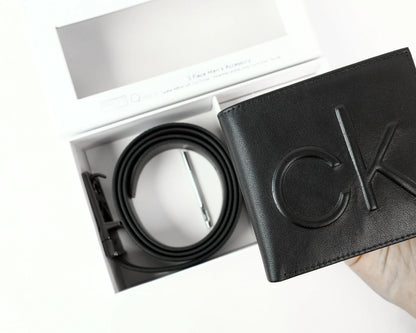CK Black Leather Wallet-Belt Set For Men
