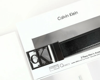 CK Black Leather Wallet-Belt Set For Men