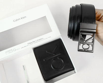 CK Black Leather Wallet-Belt Set For Men