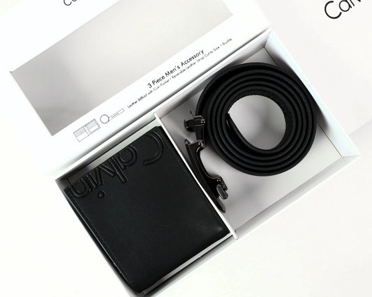 CK Black Leather Wallet-Belt Set For Men
