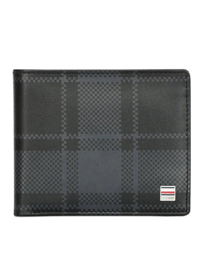 TH Black Checkered Wallet For Men