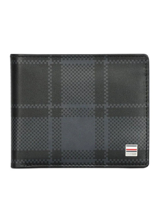 TH Black Checkered Wallet For Men