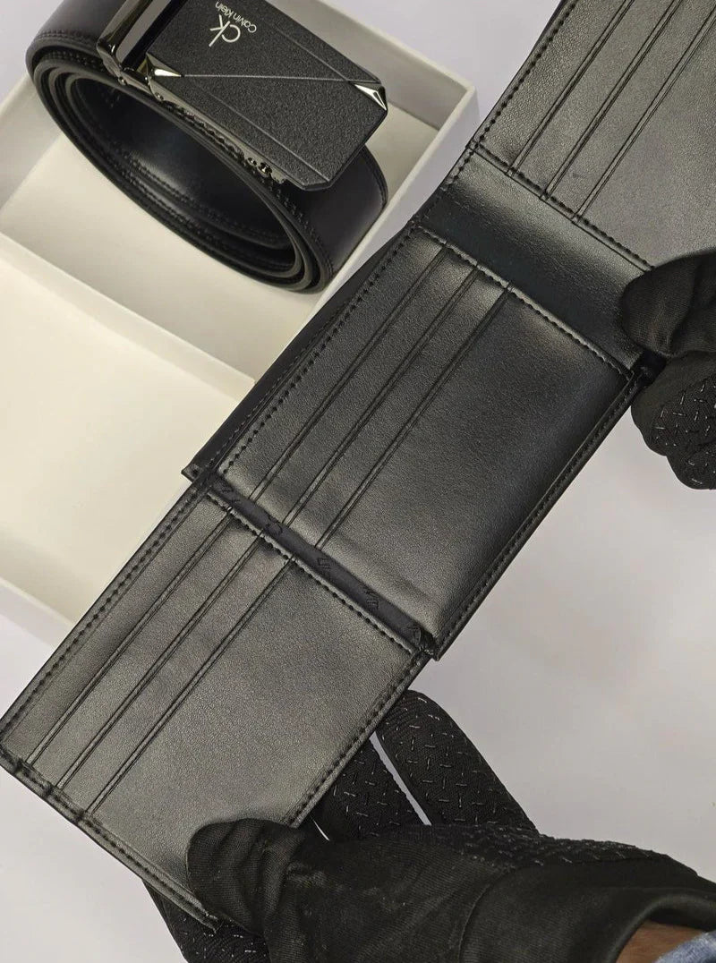 CK Black Leather Wallet-Belt Set For Men