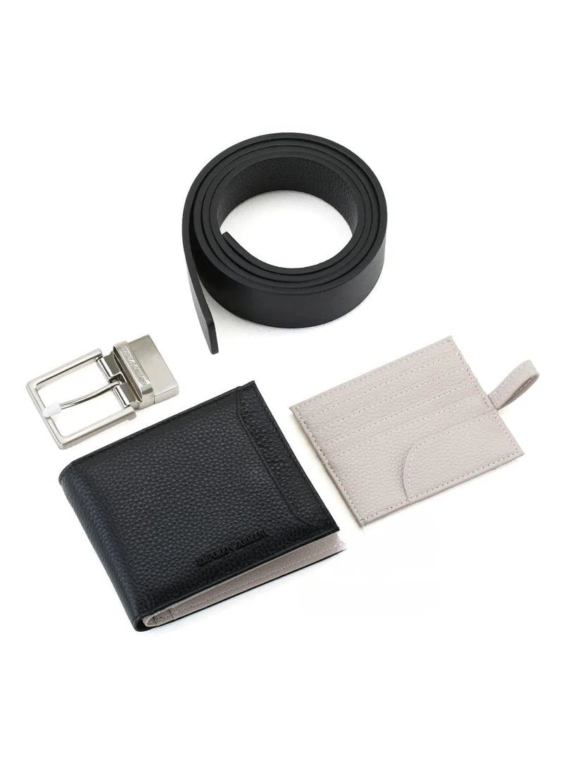 EA Black Leather Wallet-Belt Set For Men