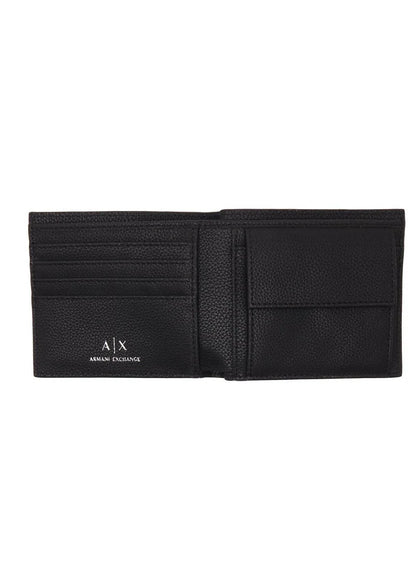 AX Black Leather Wallet & Keychain Set For Men