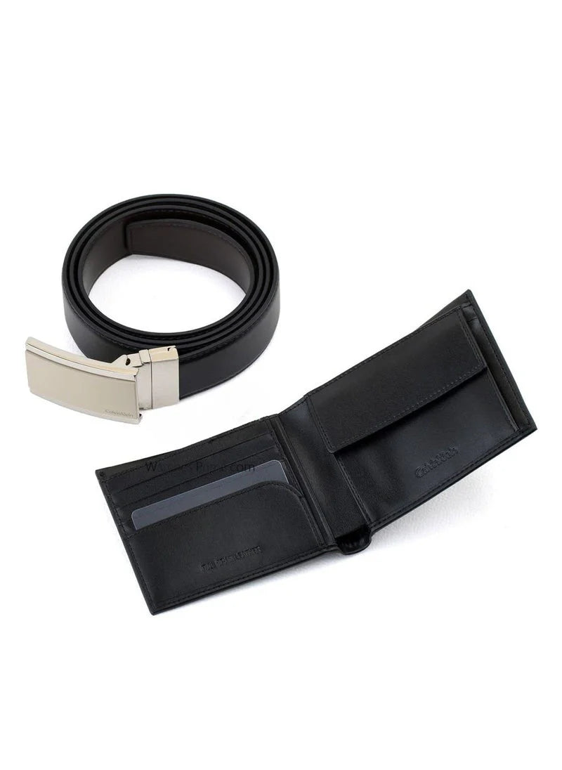 CK Black Leather Wallet-Belt Set For Men