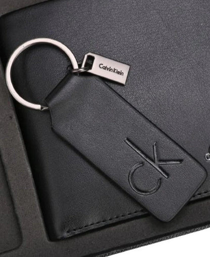 CK Black Leather Wallet & Keychain Set For Men