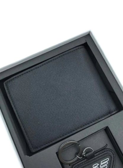 EA Black Wallet-Keychain Set For Men