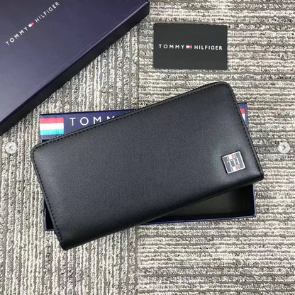 TH Long Black Leather Wallet For Unisex
