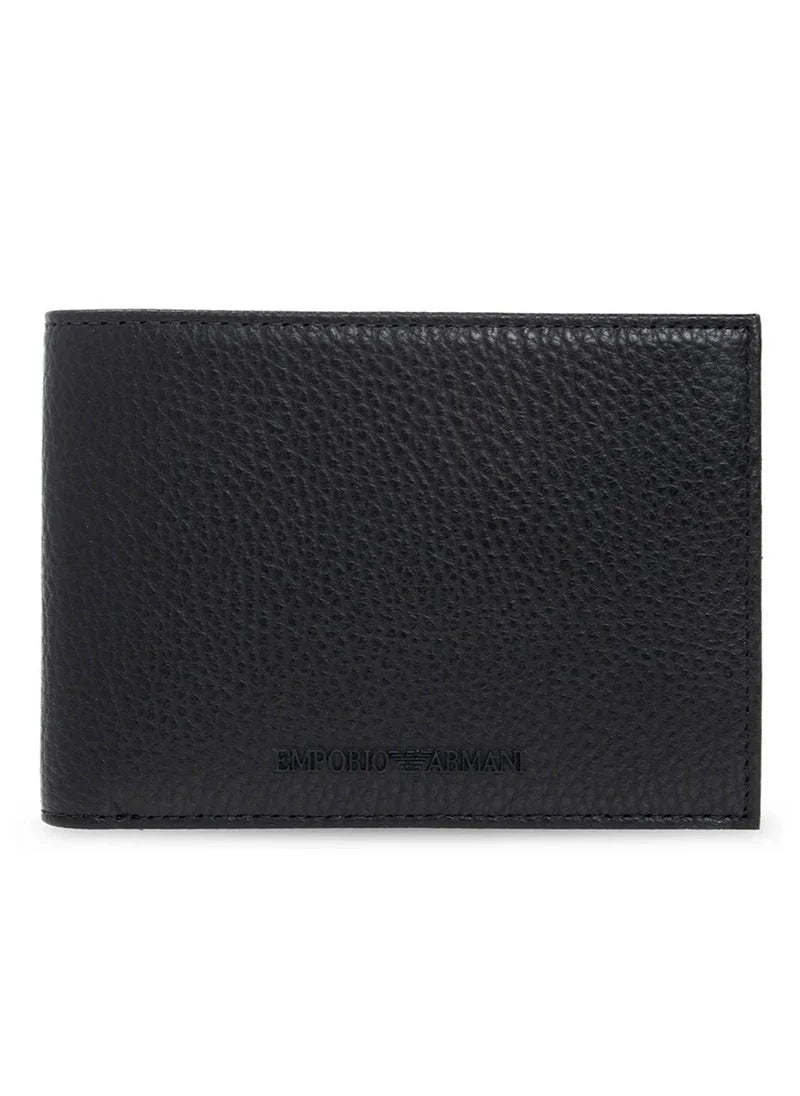 EA Black Leather Wallet & Keychain Set For Men