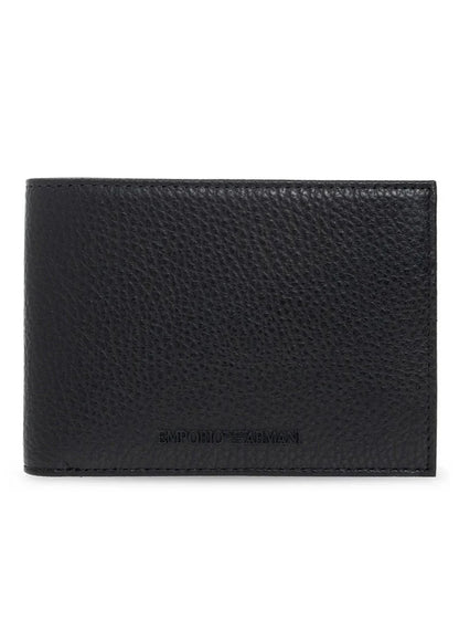 EA Black Leather Wallet & Keychain Set For Men