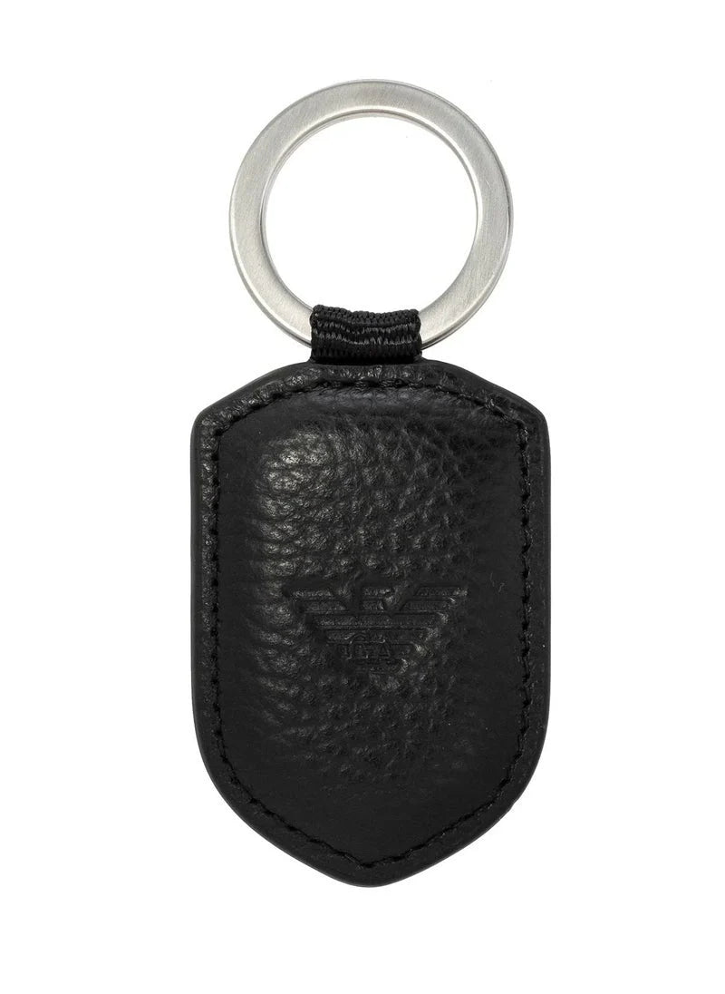 EA Black Leather Wallet & Keychain Set For Men