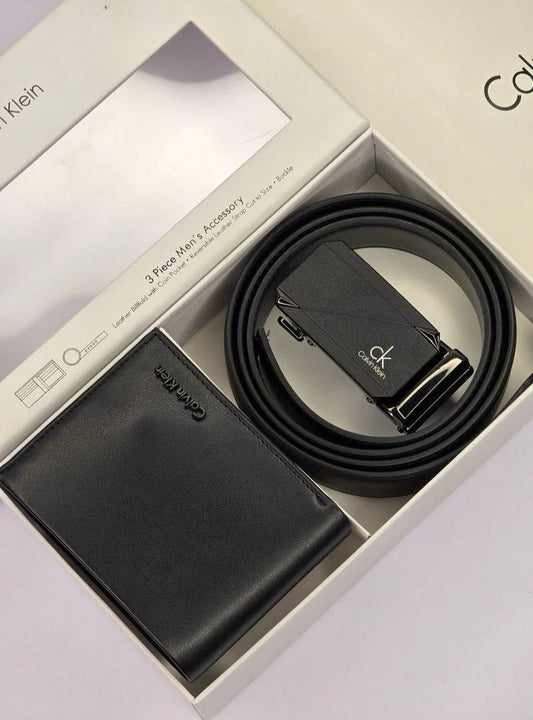 CK Black Leather Wallet-Belt Set For Men
