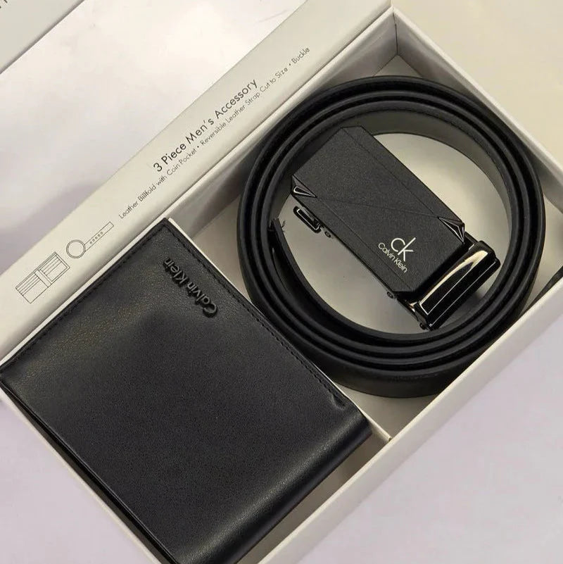 CK Black Leather Wallet-Belt Set For Men