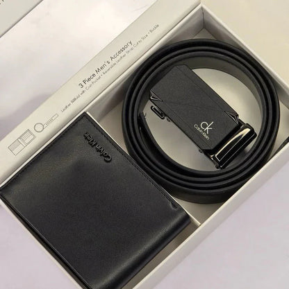 CK Black Leather Wallet-Belt Set For Men