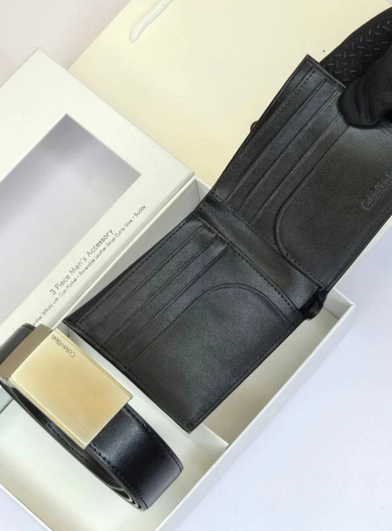 CK Black Leather Wallet-Belt Set For Men