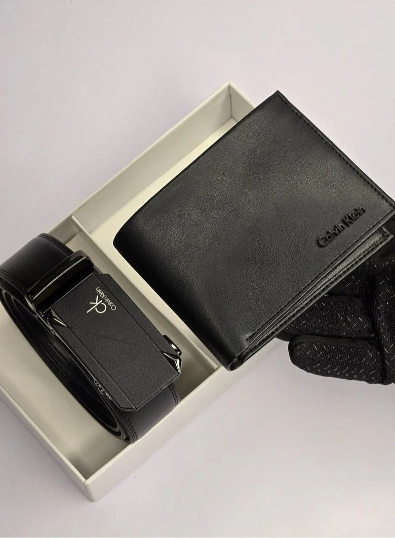 CK Black Leather Wallet-Belt Set For Men