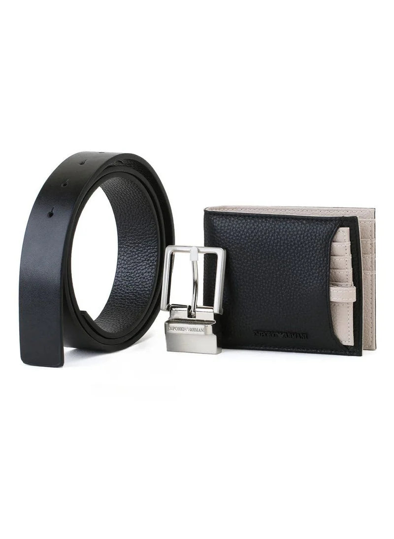 EA Black Leather Wallet-Belt Set For Men