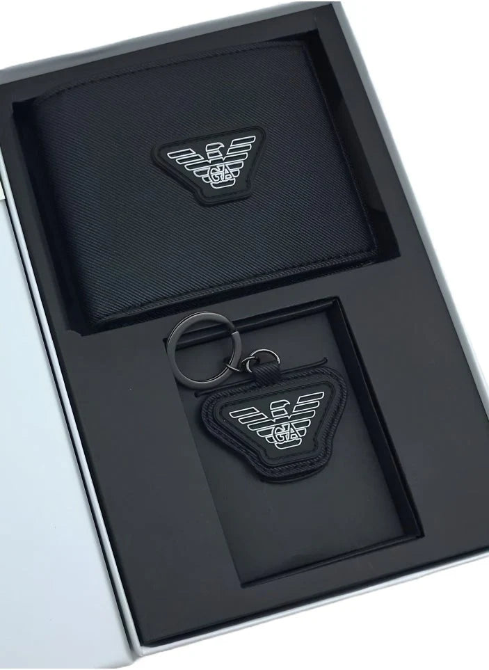EA Black Wallet-Keychain Set For Men
