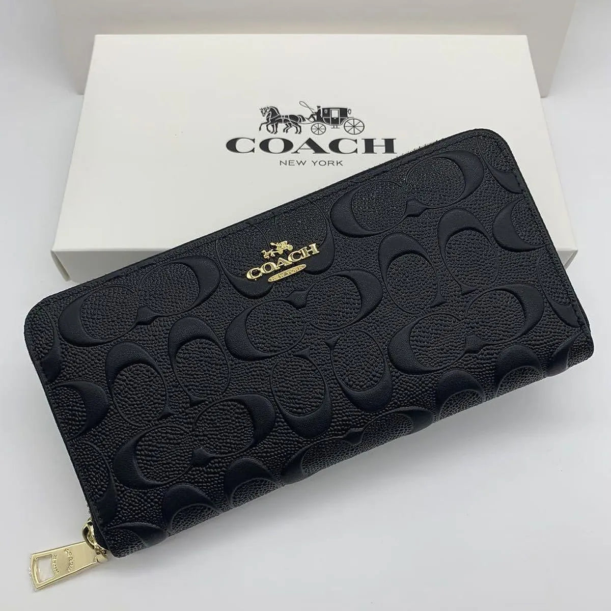 COACH Women’s Black Signature Zip-Around Wallet F53834