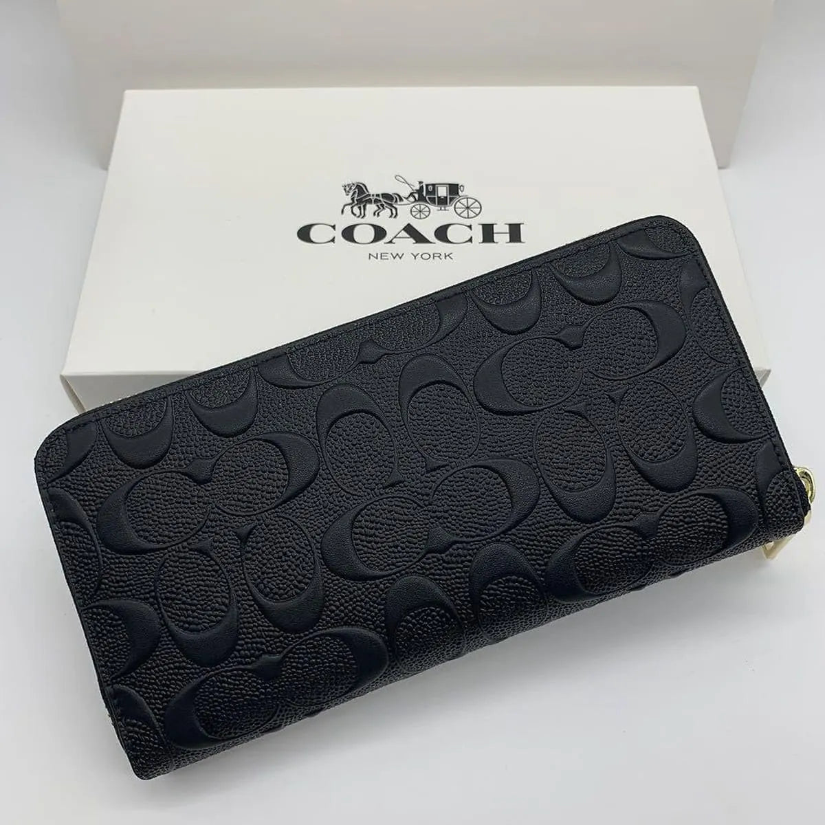 COACH Women’s Black Signature Zip-Around Wallet F53834