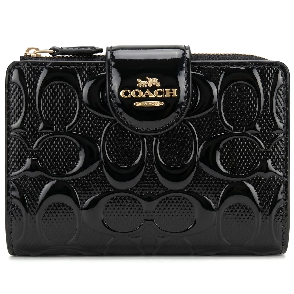 COACH Women’s Signature Patent Leather Medium Corner Zip Wallet CV414