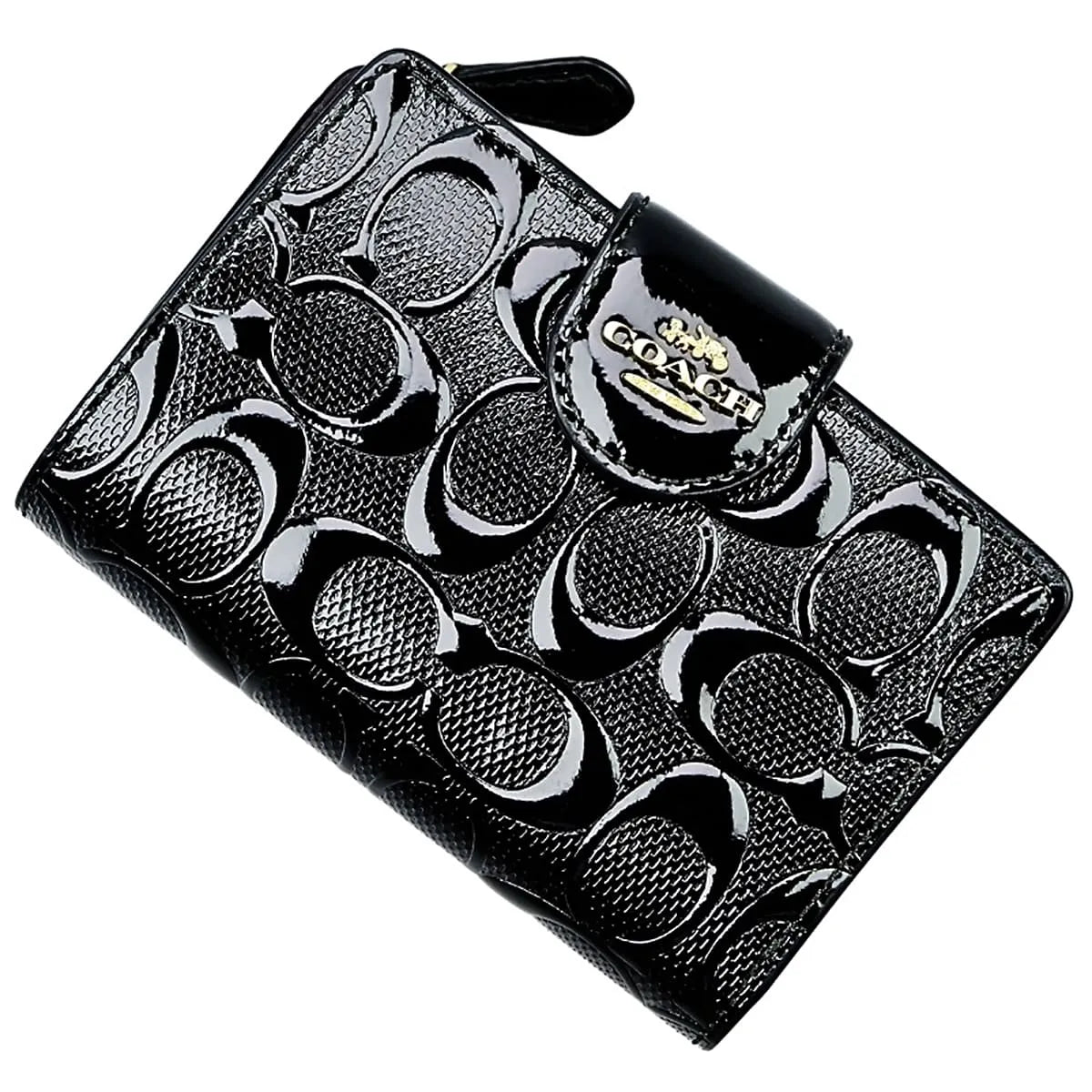 COACH Women’s Signature Patent Leather Medium Corner Zip Wallet CV414