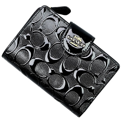 COACH Women’s Signature Patent Leather Medium Corner Zip Wallet CV414