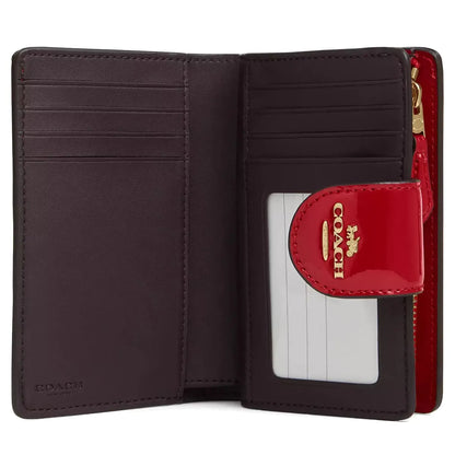 COACH Women’s Red Signature Patent Leather Medium Corner Zip Wallet CV414