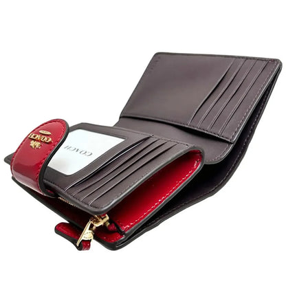 COACH Women’s Red Signature Patent Leather Medium Corner Zip Wallet CV414