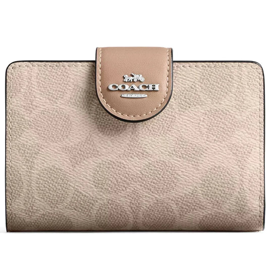 COACH Women’s Signature Canvas Silver Medium Corner Zip Wallet CW786
