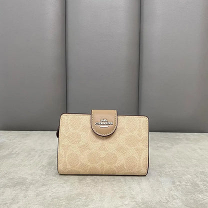 COACH Women’s Signature Canvas Silver Medium Corner Zip Wallet CW786