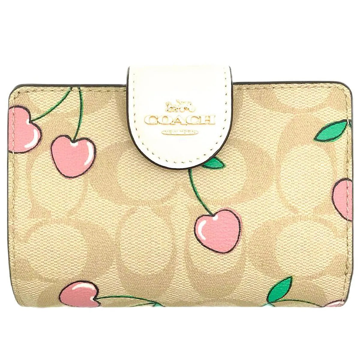 COACH Women’s Signature Bifold Wallet with Cherry Print CF401