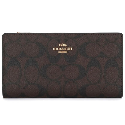 Coach Women’s Slim Signature Canvas Wallet in Dark Brown C8714 IMAA8