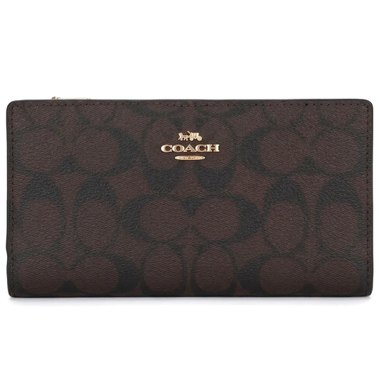 Coach Women’s Slim Signature Canvas Wallet in Dark Brown C8714 IMAA8